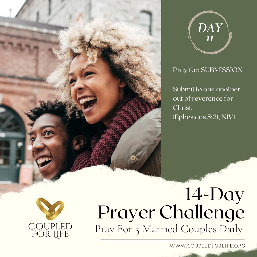 lizzjfranklin's tweet photo. Day 11: Pray for Submission (Ephesians 5:21)
Let the couples know you are praying for them. Tag them in the comments.
#marriage #marriageworks #prayer #prayerworks #prayformarriage #coupledforlife https://t.co/9FCIJhczyC
