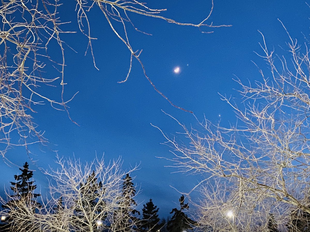 🌙💫💫 Moon, Jupiter and Venus closely lining up on a glorious conjunction 💛 captured from my phone as I was leaving the lab 😇