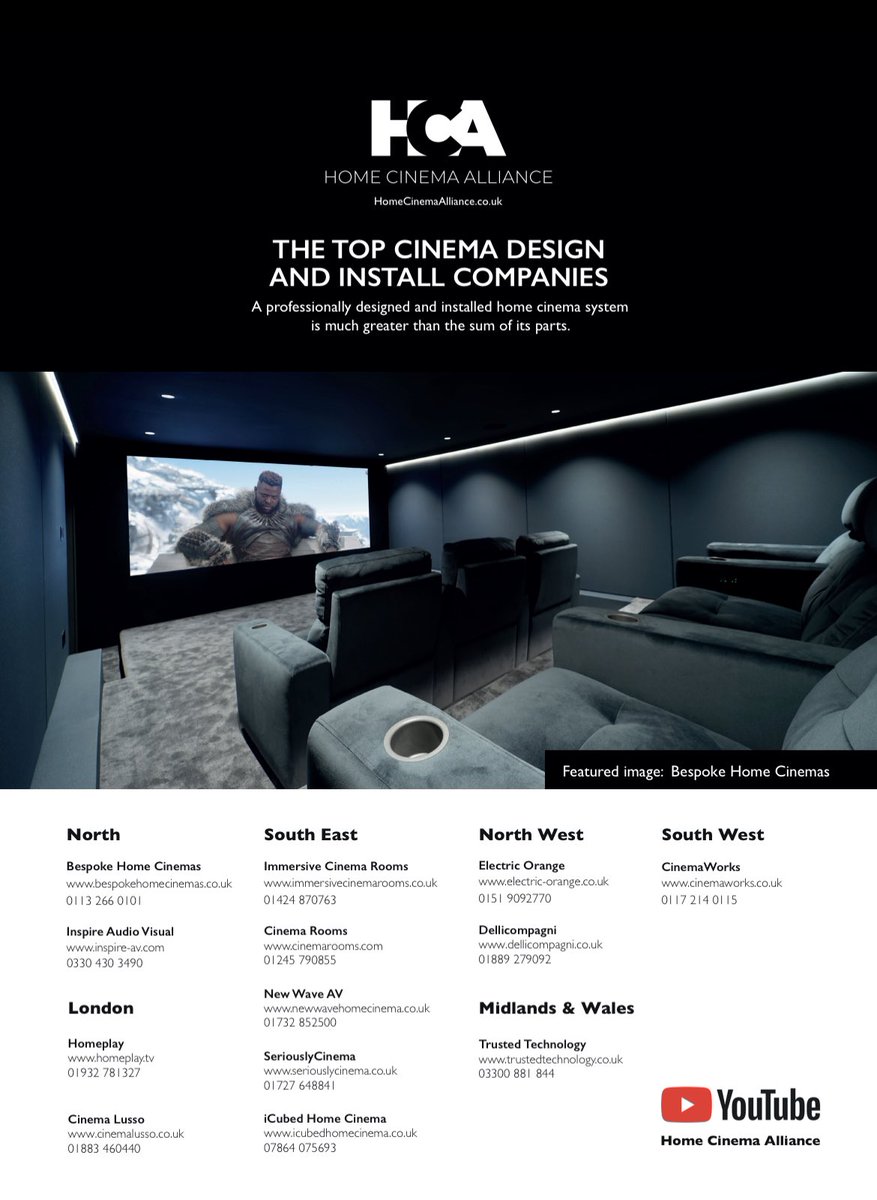 We are showcasing our top cinema design and install companies in @HCCmag For a home cinema installation company in your area please take a look. Special thanks to @bespoke_cinemas for this months featured Cinema Room