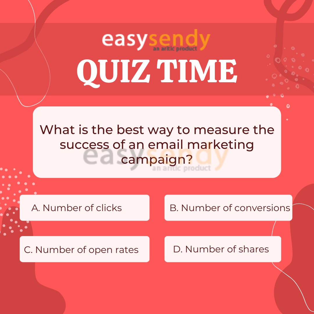 easysendy's tweet photo. As an #emailmarketer, it's essential to #track the #analytics of each email marketing #campaigns.

Let's see how much you know about #EmailMarketing . Take this #quiz and find out!

Comment down your answers to find out the correct answer https://t.co/lYrHfXBhVk