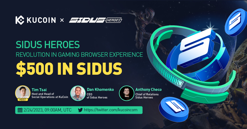 kucoincom's tweet photo. Discover the revolution in gaming browser experience with our host @timmtsai &amp; guests from @galaxy_sidus on our next mind-blowing Twitter Space!

🎁$500 in SIDUS (10 winners)
1⃣ Follow @kucoincom &amp; @galaxy_sidus
2⃣ RT &amp; tag 2 friends
3⃣ Join Space until the end

✅Set a reminder
