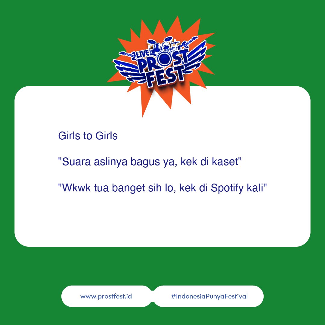 Hmm, pernah gak nih kalian overheard omongan festival musik kayak gini? Yokkk, share di sini!

#ProstFest
#IndonesiaPunyaFestival
#IndonesiaPunyaMusik
#IndonesiaPunyaRasa
#IndonesiaPunyaKarya