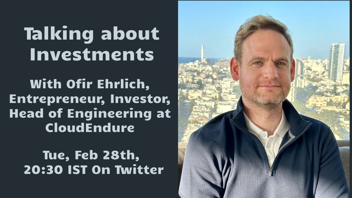 היי כולם! בשלישי הקרוב אארח בספייס את <a href="/ofirlich/">Ofir Ehrlich</a>, יזם, משקיע וראש ההנדסה בCloudEndure (שנרכשה ע״י אמזון), ונשוחח על השקעות ועל המסע שלו בתעשייה, בואו יהיה כיף!

לינק להרשמה - x.com/i/spaces/1mrGm…