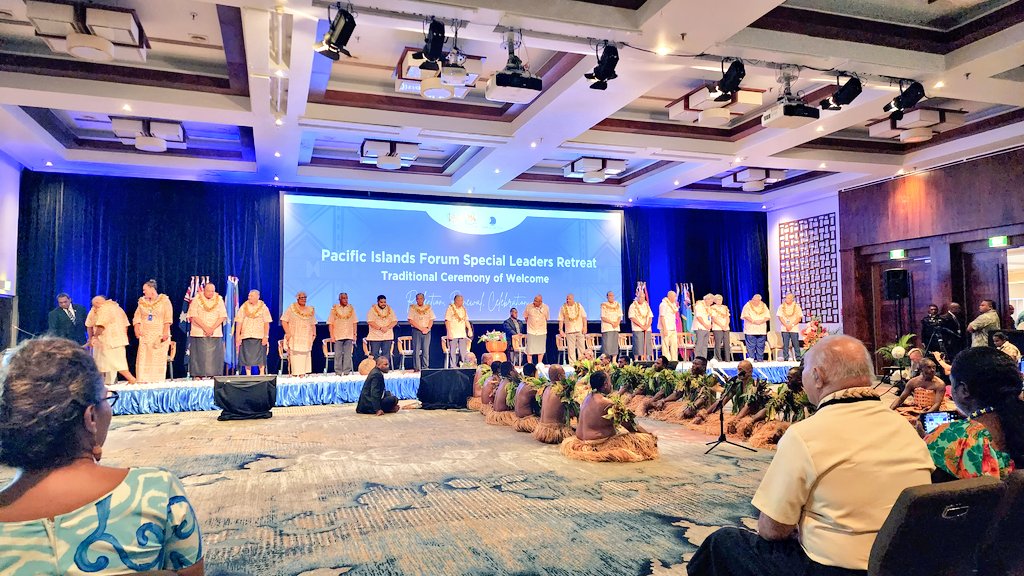 henrytpuna's tweet image. Fiji's iconic cultural customs of welcoming all visitors to the vanua is a poignant moment of reflection on the Forum journey thus far.

A time to honour our Pacific Way - Vinaka Vakalevu Viti! #reflectrenewandcelebraterregionalism #PIFSLR2023