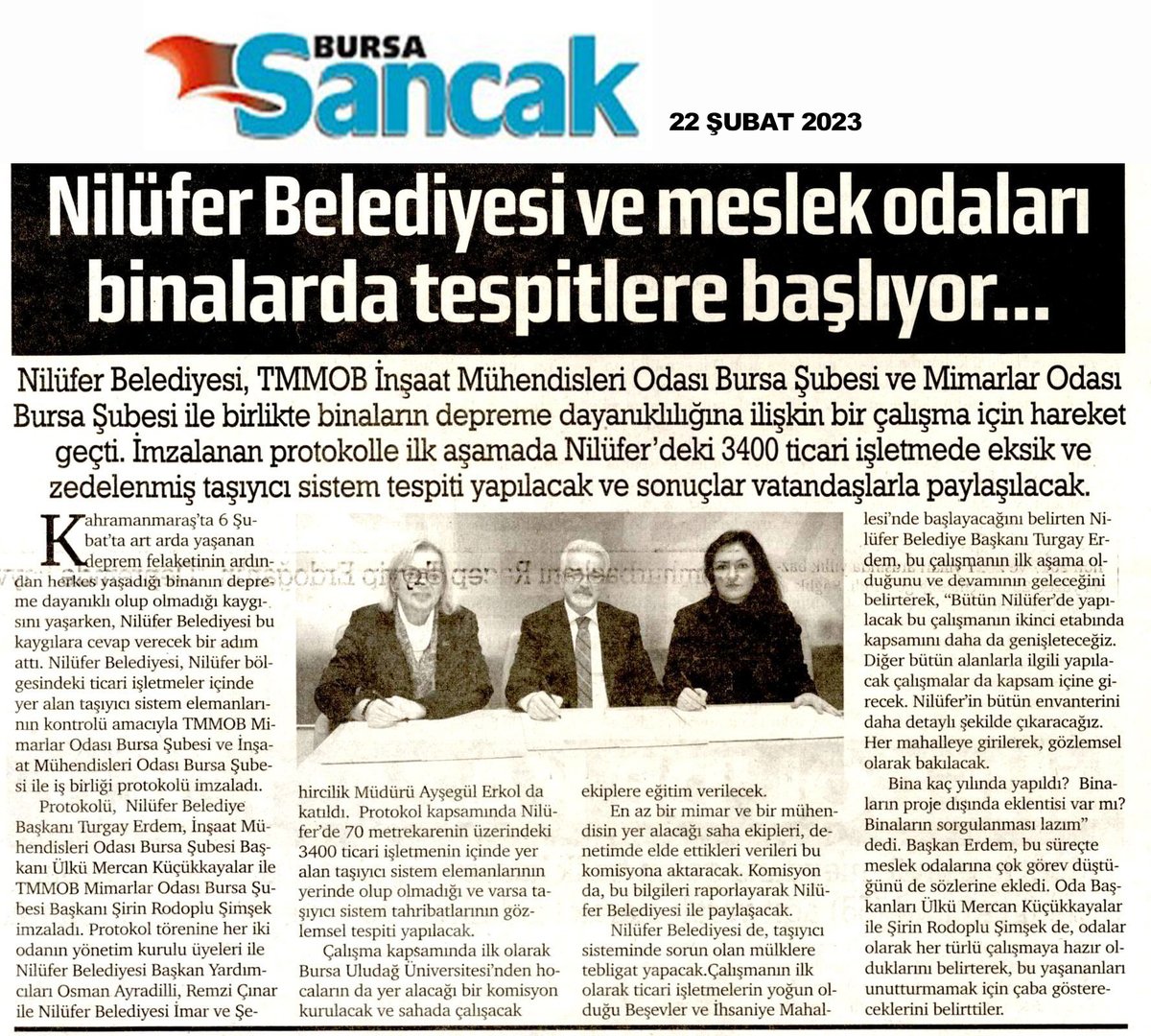 MOBursaSubesi's tweet image. BASINDAN HABERLER...

#deprem #tespit #protokol 
@TMMOB1954 @MimarlarOdasi_T @BursaMimarTV