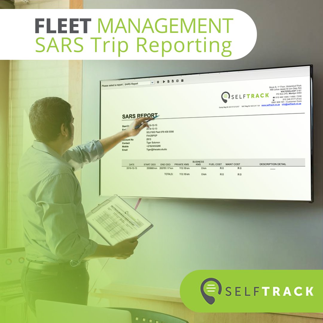 Schedule, download and print the SARS reports for your vehicle(s) before the end of the financial year with the #Selftrack reporter package. Visit selftrack.co.za/solutions/flee… contact on 012 460 1495 or WhatsApp 071 604 6133. #reporting