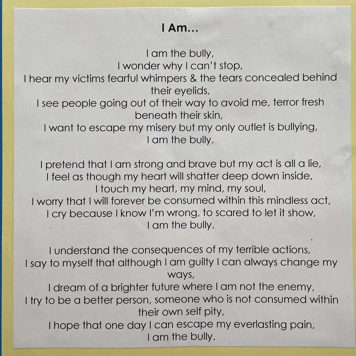 HuttonAltadore's tweet photo. Next I asked them to do something difficult. They each wrote an “I Am” poem from the perspective of the role they randomly drew. I am so proud of my students. Their poems are beautiful. Here are a few of them… https://t.co/7DRgVCjWaz
