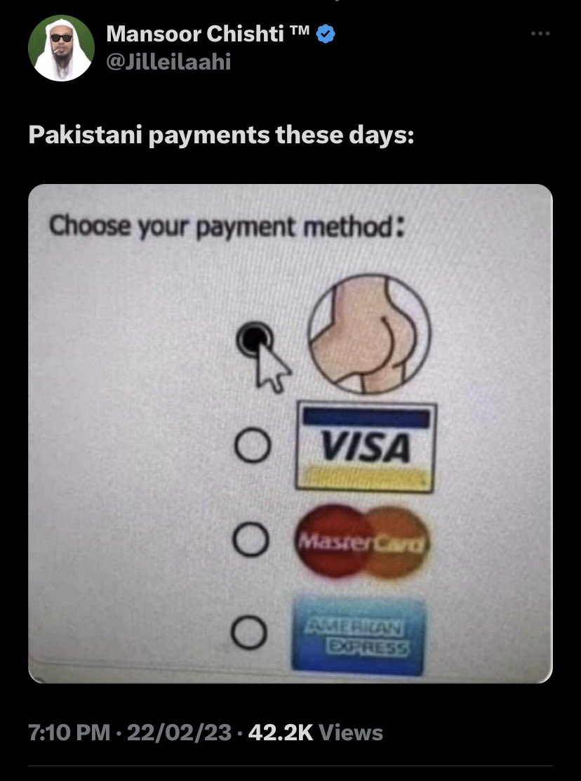 itsmittalHim's tweet image. Payment options in #pakistan to buy aata!! 😂😂😂😂😂