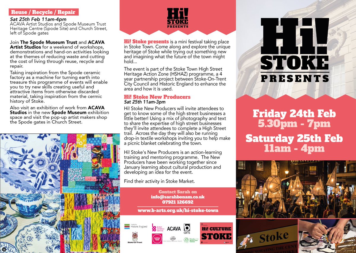 ♻️Join TheStoke2000 at the ‘Hi Stoke Festival’ this Saturday! Visit us on Church Street by the entrance to the #Spode Factory site. 

11am-4pm as part of the ACAVA Spode Works  ‘#REDUCE, #REUSE, #RECYCLE’ workshops.

#hshaz #histoke #community #artsandheritage