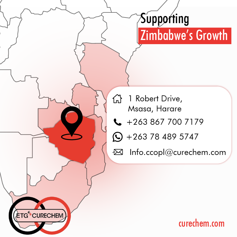 We’ve got Africa covered.

ETG-Curechem has got Zimbabwe covered! Contact us today for all your chemical needs.
Call📞: +2638677007179 | Whatsapp📲: +263 78 489 5747
Email📨: Info.ccopl@curechem.com
Our offices📍: 1 Robert Drive, Msasa, Harare
 
#BiggerBetterStronger #ETGCurechem
