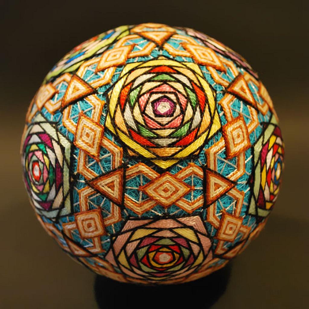 An embroidered folk artform known as Temari, meaning ‘hand ball’ and given as special gifts in Japan, created with many different complex and colourful designs #WomensArt