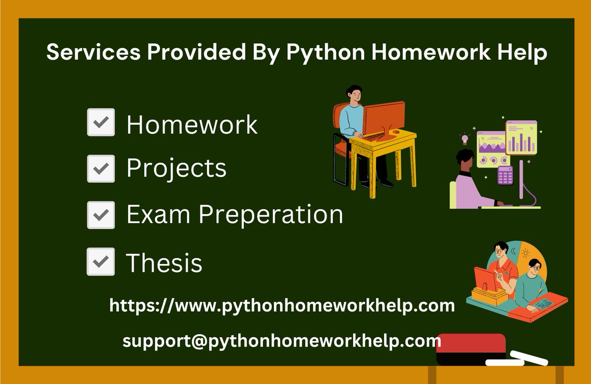 pythonhomework1's tweet image. Are you struggling with your Python Programming? Contact Python Homework Help experts to get assistance in your academics.  We offer Homework Help, Project Help, and many more. For more details, visit bit.ly/3VvfITw

#pythonhomeworkhelp #pythonhomeworkhelper