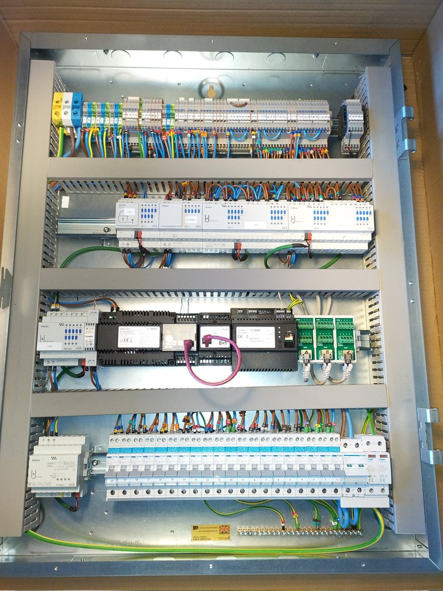Panel build for a customer. Off site saves time and reduces risks. The whole home is covered with supply &amp; control from this one cabinet.
#knxpert
<a href="/KNXUK/">KNX UK</a>
@KNXassociation
<a href="/AutomatedTV/">Future Automation</a> <a href="/Theben_AG/">Theben AG</a> <a href="/JUNGLONDON/">JUNG UK</a> @WAGOKontakttech <a href="/hagergroup/">hagergroup</a>