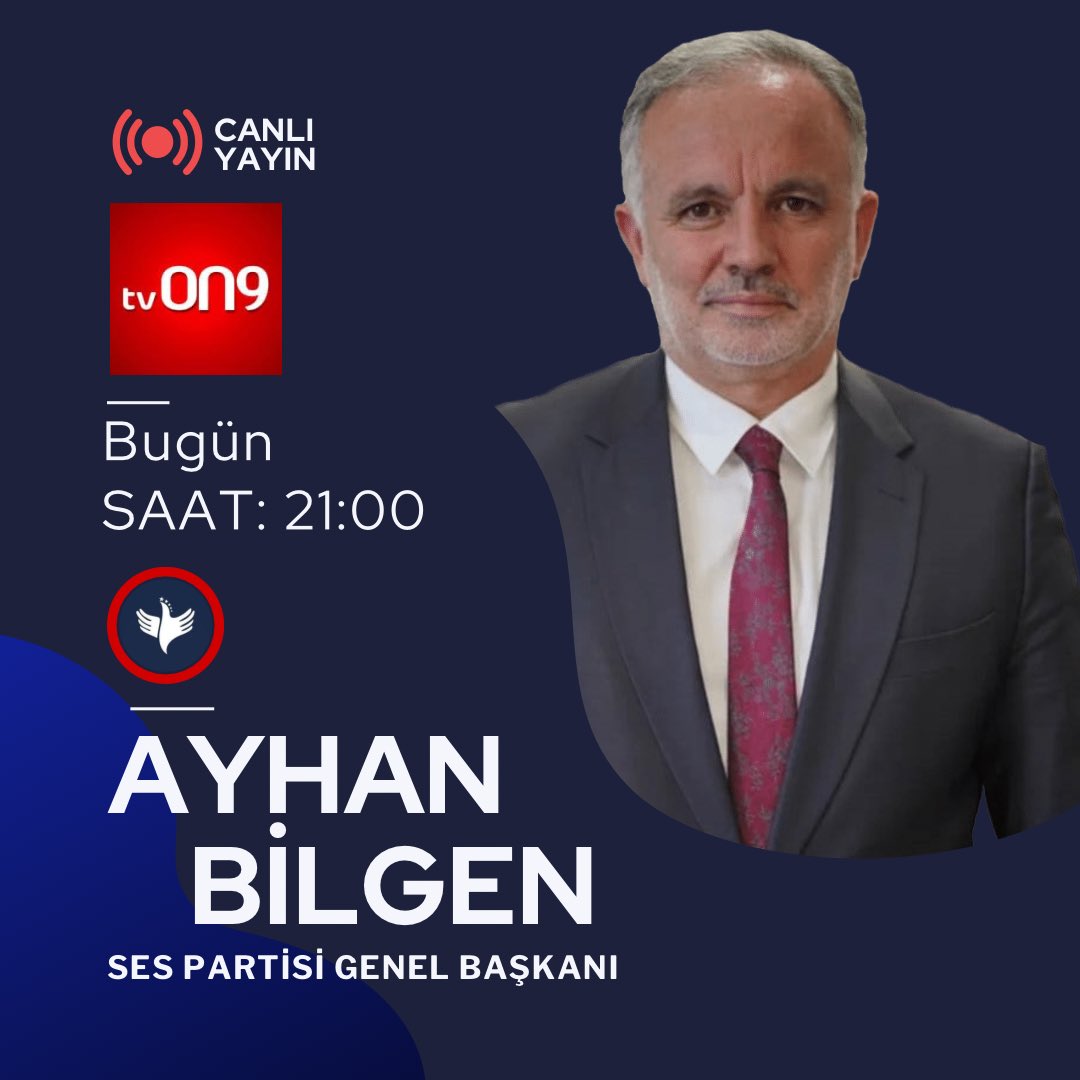 Genel Başkanımız Sayın @ayhanbilgen Bu akşam saat 21:00’da @tvon9medya ‘nın canlı yayın konuğu oluyor. 

Seçim Süreci
Adaylar
İttifaklar 
Politikalar 
Hak ve Emek temelli siyaset 

@sespartisiorg 
@seskarsgenclik 

#Siyaset #Gündem #Asgari #Medya #Canlı #Sondakika #AyhanBilgen