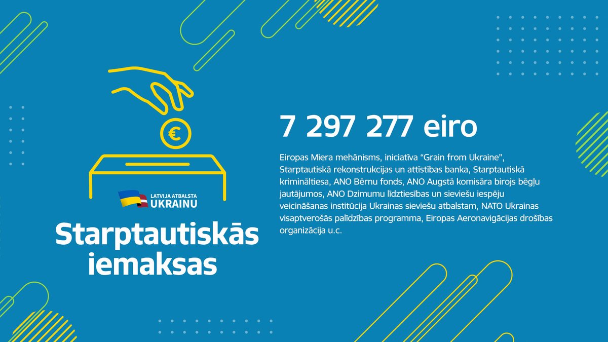 🇱🇻🇺🇦 Latvijas interesēs ir ilgtspējīgs miers Eiropā, ko var nodrošināt vienīgi Ukrainas uzvara. Mēs esam atbalstījuši un atbalstīsim Ukrainu dažādos veidos un tik ilgi, cik tas būs nepieciešams. #AtbalstuUkrainu #StandWithUkraine
➡️ Uzzini vairāk: mk.gov.lv/lv/latvija-atb…