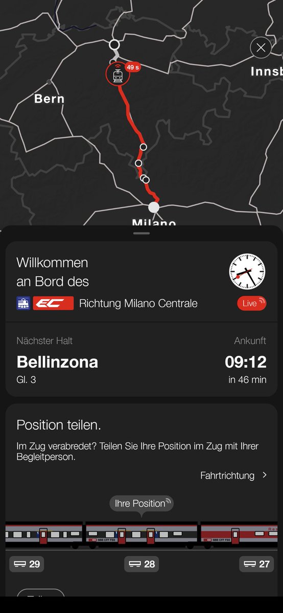 AleHaeu's tweet photo. Oh, neues Feature in der SBB App? On Board Infos inkl. Karte. Nice to have! #SBBPreview #AlexOnTour @RailService https://t.co/at8AKx8IW3