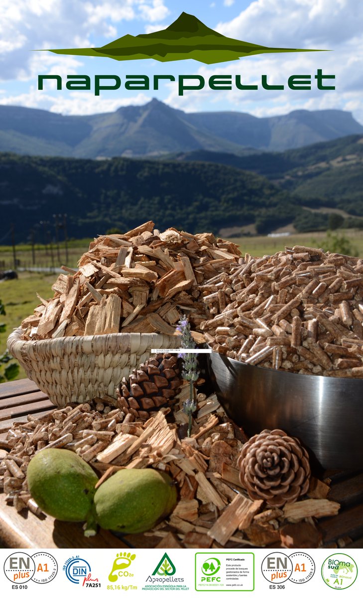 naparpellet's tweet photo. 👋¿Cómo saber la calidad del Pellet?
•Certificado #ENPlusA1 y #DINPlus
•Serrín 100% pino.
•Humedad inferior al 6%.
•P.C.I. en base húmeda superior a 4,95kwh/kg.
•Durabilidad del 99%.
•Fino del 0,2%.
•Cenizas (550ºC) inferior al 0,5%.
🍃#Naparpellet supera los límites. https://t.co/A58YhLGyYU