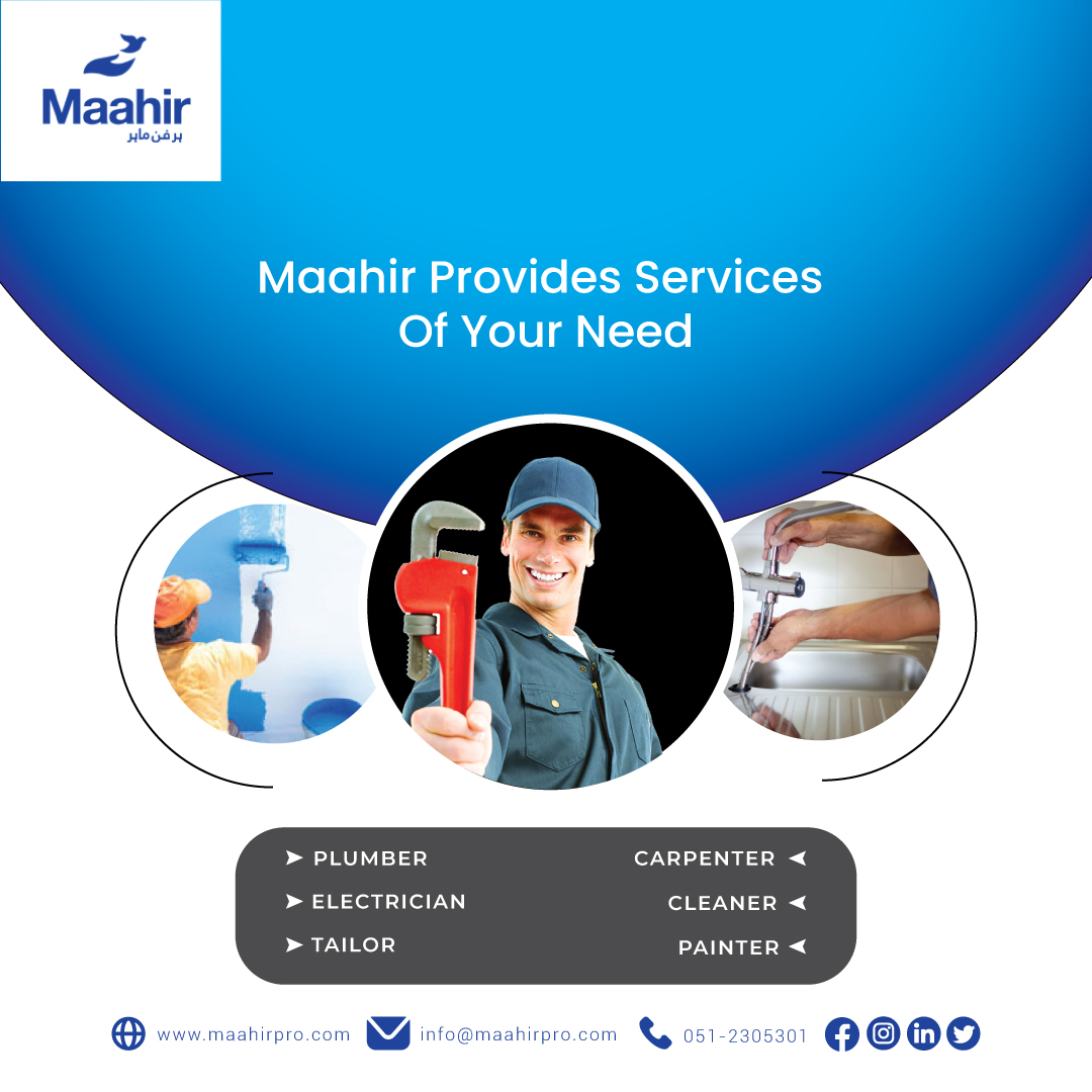 Maahir Provides Services of Your Need
.
.
.
 #maahir #quality #repair #carpenterservices #plumber #doorstepservices #tailorservices #painter #electrician #cleaningservice