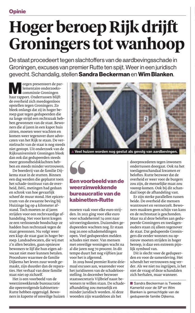 Stop de Haagse leugens en vernielzucht #Groningen 

De boerderij van de familie Dijkema staat in de stutten

Ze wonnen een rechtszaak van de staat
Nu gaat de staat in hoger beroep 

In 2019 beloofde Rutte dit te stoppen
In 2023 gaat het nog steeds door 

#respectvoorGroningen