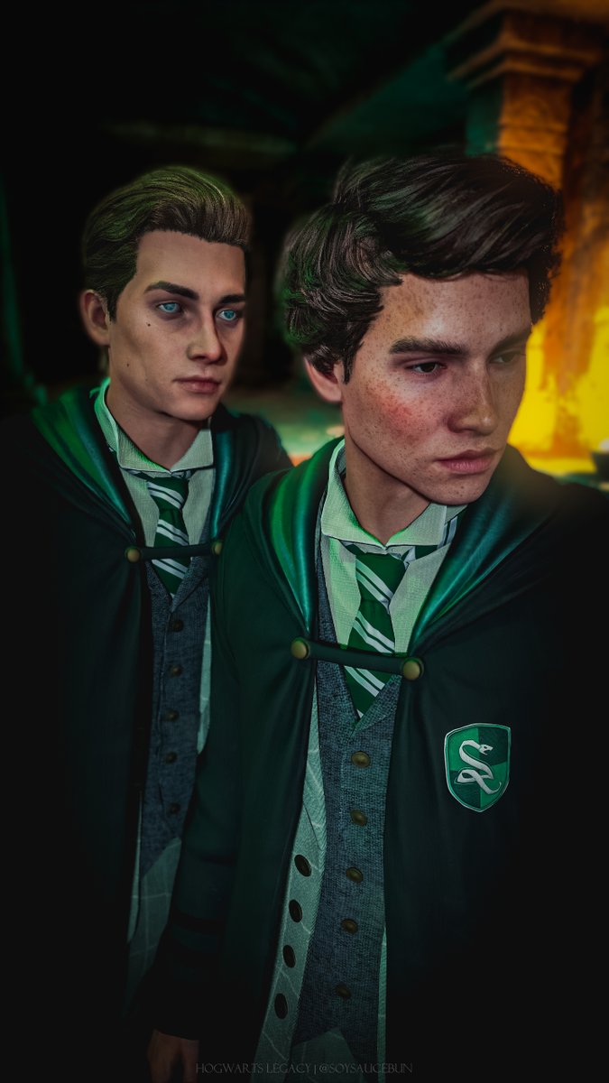 soysaucebun's tweet photo. The best boys: Sebastian Sallow &amp; Ominis Gaunt 
🤍💚🐍
-------
#PhotoModeWizards
#HogwartsLegacy #VirtualPhotography  #VGPUnite #PhotoMode #LandofVP #VPRT #Slytherin #WorldofVP #ArtisticofSociety #VPGamers #TheCapturedCollective #NVIDIA https://t.co/L80G5X2lo5