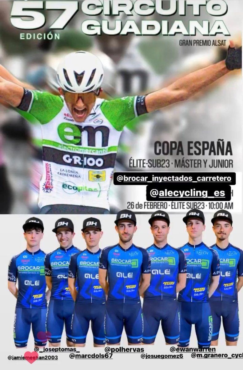 DIARIOCICLISTA's tweet photo. Un equipo que ha empezado con fuerza la temporada, el Brocar-Ale, ya tiene listo su siete para Don Benito, destacando en él, a Pol Hervás y Josué Gómez. https://t.co/iom9dHdNy5