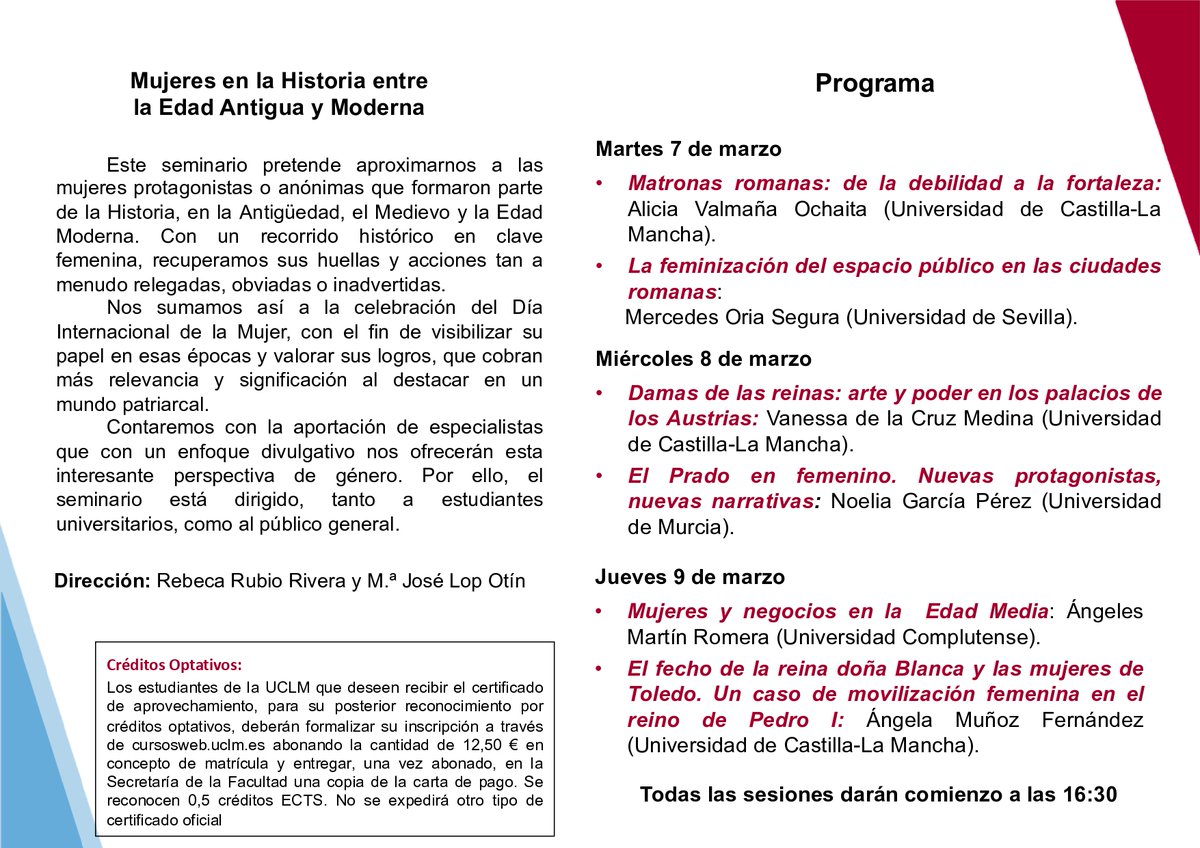 Si eres estudiante en la @uclm_es, las tardes del 7 al 9 de marzo tenéis una cita en Toledo para hablar de historia de las mujeres. Yo estaré el día 9, junto a Ángela Muñoz y María José Lop, hablando de mujeres y negocios en la Edad Media. ¡Nos vemos allí! #GenderHistory