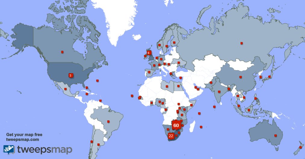 I have 2 new followers from South Africa, and more last week. See tweepsmap.com/!Save_Our_Zim