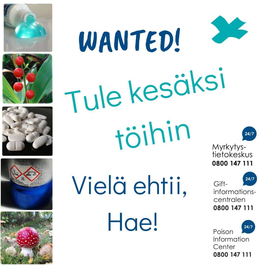 myrkytystieto's tweet photo. Loppukiri, haku päättyy 26.2.2023.
Tule rohkeasti mukaan mukavaan työporukkaan!
Lisätiedot: https://t.co/KuRK1BLet4
#kesätyö #farmaseutti #proviisori #myrkytystietokeskus #huslainen https://t.co/yfCFwEJKJN