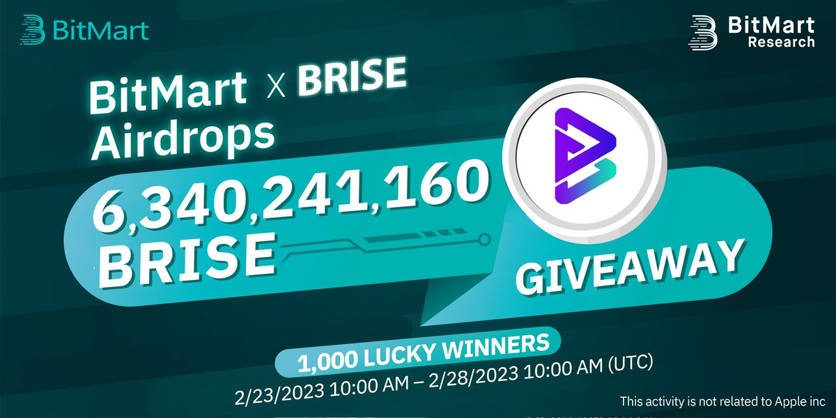 🌟BitMart X BRISE Airdrop!

1⃣Follow <a href="/BitMartResearch/">BitMart Research｜$BMX HODLer</a> &amp; <a href="/BitMart_India/">PenguInCrypto</a> &amp; <a href="/bitgertbrise/">Bitgert - $BRISE</a>
2⃣Join t.me/BitMartExchang… &amp; t.me/bitgertbrise
3⃣RT &amp; Tag 3 friends
4⃣Fill out: docs.google.com/forms/d/e/1FAI…

🥳 6,340,241,160 $BRISE/ 1,000 winners 
Register👉 bitmart.com/en?r=Yn6ewF