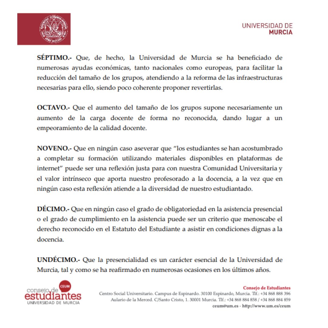ceum_es's tweet photo. /COMUNICADO OFICIAL/

El Consejo de Estudiantes aprobó por unanimidad, en su último Pleno Ordinario, el siguiente posicionamiento sobre la normativa de aumento de grupos teóricos y la reducción de plazas. https://t.co/3CgxIvtha3