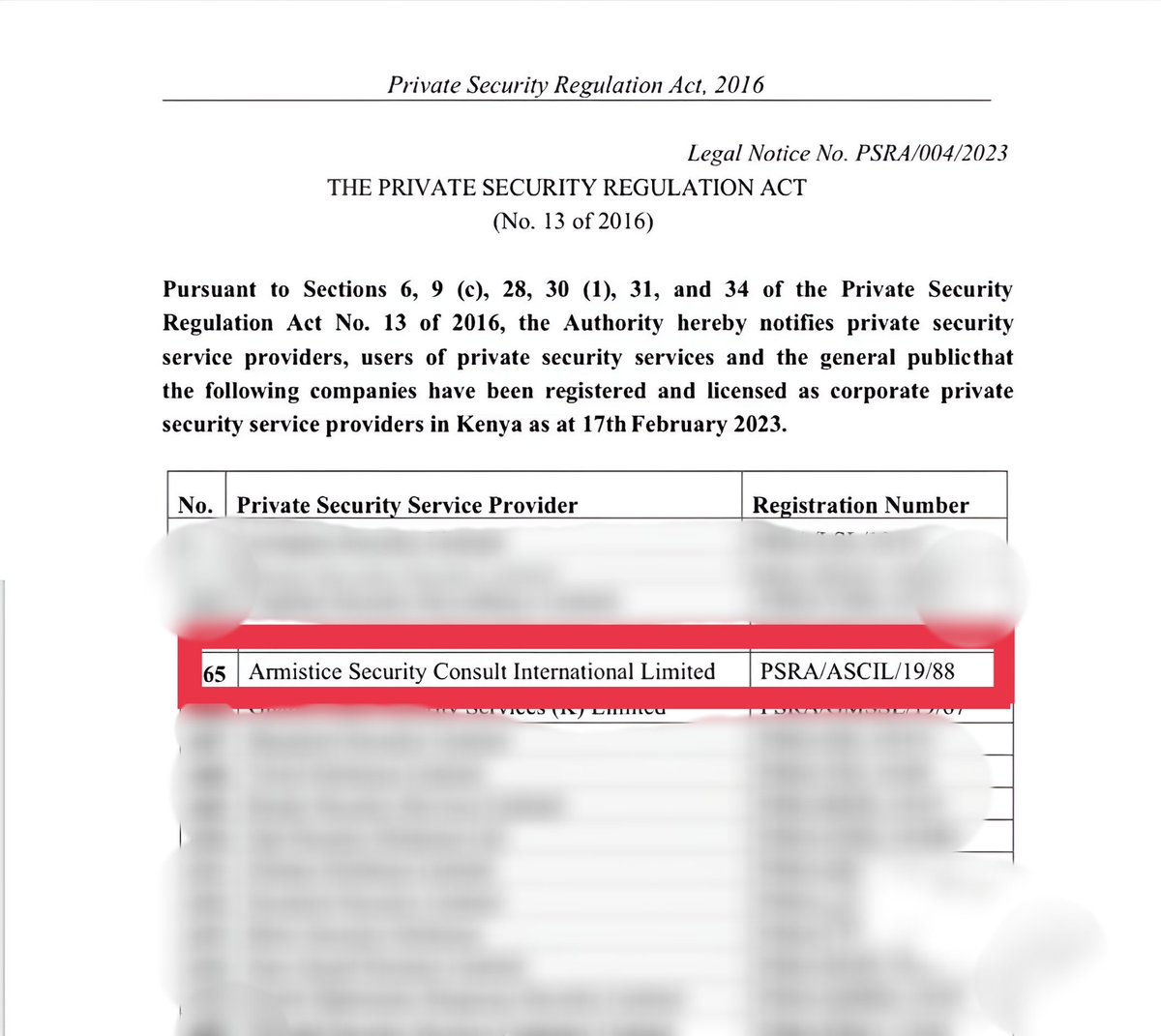 ASCIsecure's tweet image. We are pleased to announce to our esteemed clients in Kenya that our organization is in full compliance with the regulations set forth by the Private Security Regulatory Authority(PSRA).This enables us to provide top-notch corporate security services to our clients in the region