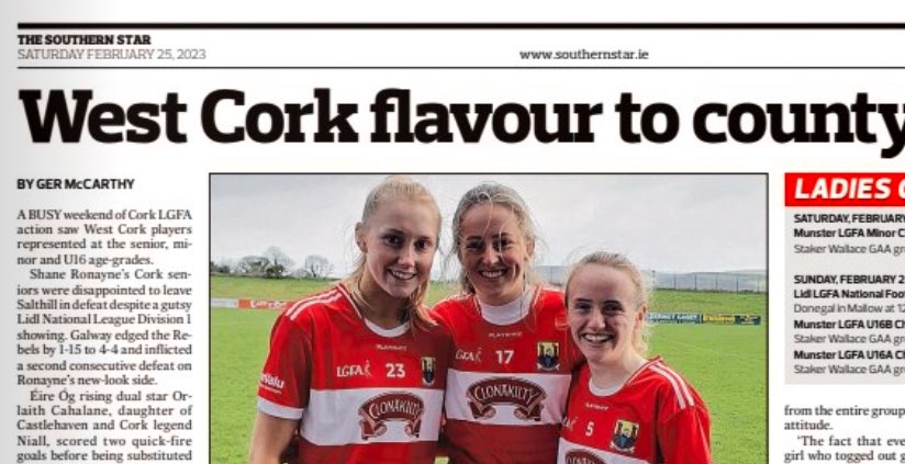 Ger McCarthy (@germccarthy74) on Twitter photo In this week’s <a href="/SouthernStarIRL/">The Southern Star</a> <a href="/WestCorkSport/">Southern Star Sport</a> read my <a href="/CorkLGFA/">Cork LGFA</a> article previewing this weekend’s minor and U16 <a href="/MunsterLGFA/">Munster LGFA</a> clashes with <a href="/LKLadiesGaelic/">LimerickLadiesGaelic</a> and <a href="/jamiecronin_10/">Jamie Cronin</a> on minor win over <a href="/TippLadiesFB/">Tipp Ladies Football</a>
#corklgfa #lgfa In this week’s <a href="/SouthernStarIRL/">The Southern Star</a> <a href="/WestCorkSport/">Southern Star Sport</a> read my <a href="/CorkLGFA/">Cork LGFA</a> article previewing this weekend’s minor and U16 <a href="/MunsterLGFA/">Munster LGFA</a> clashes with <a href="/LKLadiesGaelic/">LimerickLadiesGaelic</a> and <a href="/jamiecronin_10/">Jamie Cronin</a> on minor win over <a href="/TippLadiesFB/">Tipp Ladies Football</a>
#corklgfa #lgfa
