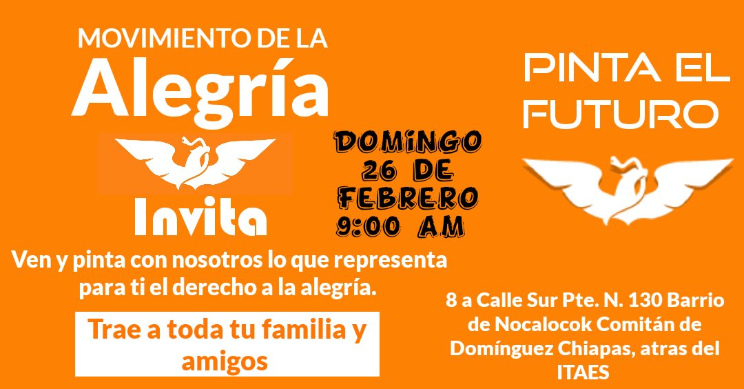 HUGOANTONIOESP2's tweet photo. Te invitamos a que juntos pintemos nuestra barda que representa la Alegría y un futuro mejor para COMITÁN. #ELPOLLITO https://t.co/b6k4CHcI2U
