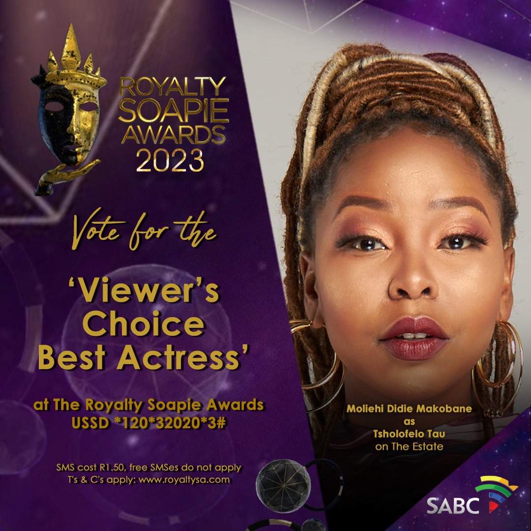 theestate_on3's tweet photo. Dial *120*32020*3# and vote for Didie Makobane as your Viewers Choice Best Actress for the upcoming Royalty Soapie Awards π€© #TheEstateOn3
#CliveMorrisProductions #6RSA #AnEveningAmongStars #PublicVote #MostPopularTelenovela #BestActress https://t.co/DHmHDYSiYT