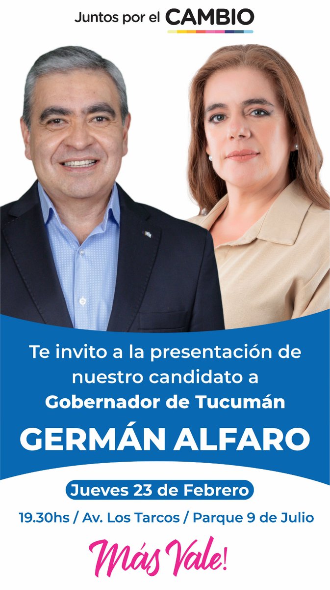 valeriaamayaok's tweet photo. Te invito a la presentación de Germán Alfaro, nuestro candidato a Gobernador.
Un Tucumán diferente es posible!! Juntos, con Germán Alfaro y Beatriz Avila lo podemos conseguir.
#GermanAlfaro #Gobernador #JxC #Tucuman #BeatrizAvila #ValeriaAmaya #MasVale #VivirMejor https://t.co/08mpubccQi