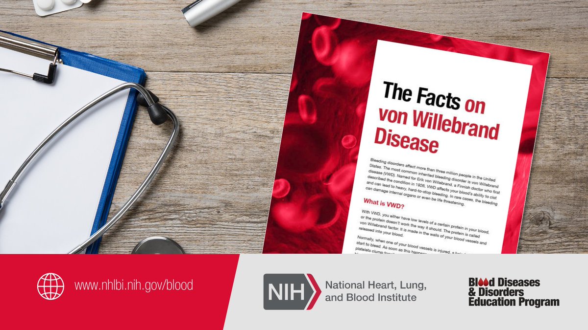 #VonWillebrandDisease (VWD) is the most common inherited #BleedingDisorder. Learn signs and symptoms, how it’s diagnosed, and get information on managing VWD with this new resource from @BloodHealthEd: bit.ly/3UGWdYo