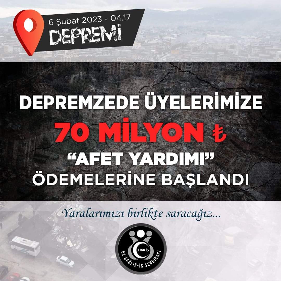 devletsert's tweet photo. Yaşadığımız büyük felaketin getirdiği kayıpları, acıları birlikte saracağız.  Afet bölgesi ilan edilen illerdeki üyelerimize yönelik nakdi yardımlarımız hesaplara yatırılmaya başlandı. 
Öz Sağlık-İş iyi günde, kötü günde daima üyesinin yanında olmaya devam edecek. https://t.co/OR6dGFMpc7
