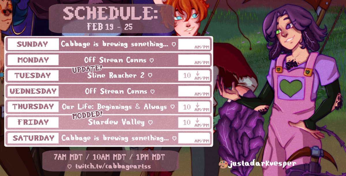CabbageFaerie's tweet photo. 🌿 Weekly Schedule 2/12~2/18 🌿

Sorry for the late update! This week's schedule this far~

🥬 ᴀʀᴛ - #CabbageFaerie
🥬 ᴍᴇᴍᴇs - #FaelightMemes
🥬 ɴsғᴡ- #OnlyFae
🥬 ғᴀɴ ɴᴀᴍᴇ: #Faelights

🎨 @JustADarkVesper ♡ https://t.co/NB2lWVDoK7