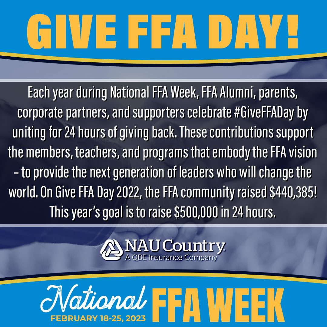 naucountry's tweet photo. Invest in the future of agriculture today! Donate at https://t.co/ZGBRex81sz to support FFA members and agricultural education. #NAUCountry and #QBENorthAmerica are proud sponsors of FFA.
#QBE #CropInsurance #Farmers #FFAWeek #FFAWeek23 #FFAWeek2023 #GiveFFADay #FFA #NationalFFA https://t.co/EzIPKIISVg