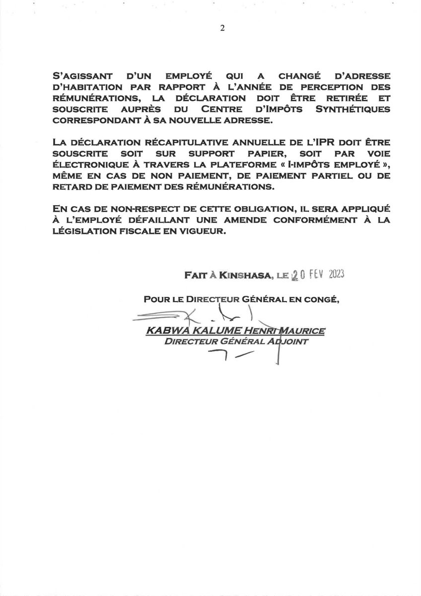 dgi_rdc's tweet photo. Toutes les personnes physiques rémunérées par un tiers de droit public/privé sont tenues de souscrire au près des #CIS du lieu de leurs résidences une déclaration récapitulative annuelle de l'IPR au plus tard le 30 mars.
#Echeance #Mpako #Dgi https://t.co/HGIAxDEmcv