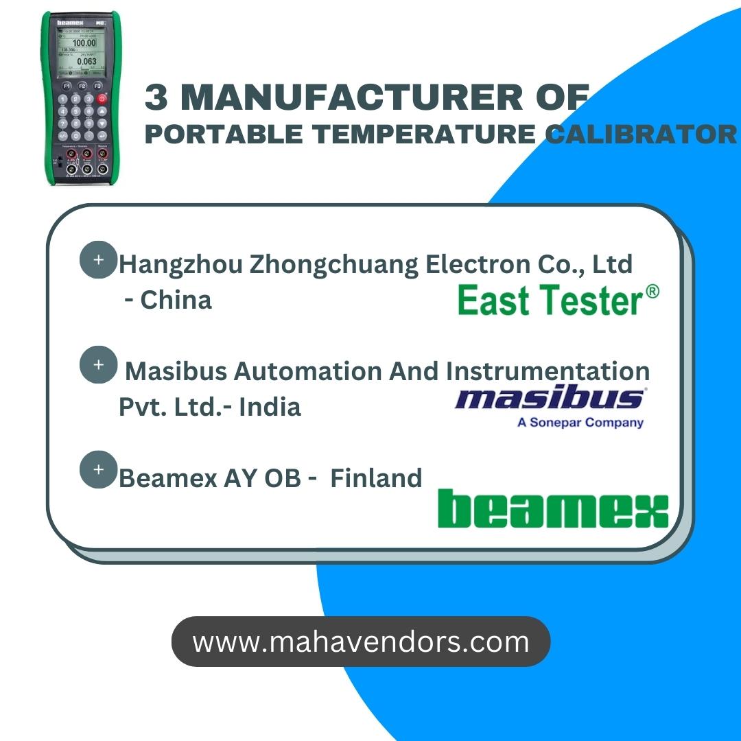 Mahavendors's tweet photo. 3 manufacturer of portable temperature calibrator

Hangzhou Zhongchuang Electron Co., Ltd - China
Masibus Automation And Instrumentation Pvt. Ltd.- India
Beamex AY OB -  Finland

https://t.co/XsoiN9ckQn
#temperature #temperaturecalibrator #manufacturer #supplier https://t.co/JdXwKo5Brj
