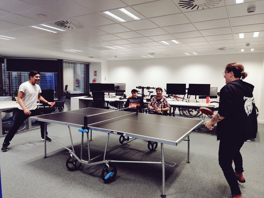 WeAreAdaptive's tweet photo. The #pingpong table is always packed after lunch, everyone's trying to beat Ninja Alejandro 🥷🤷🏼‍♀️ #Barcelona #WeAreAdaptive #lifeatadaptive https://t.co/Vz0rWf7jDn