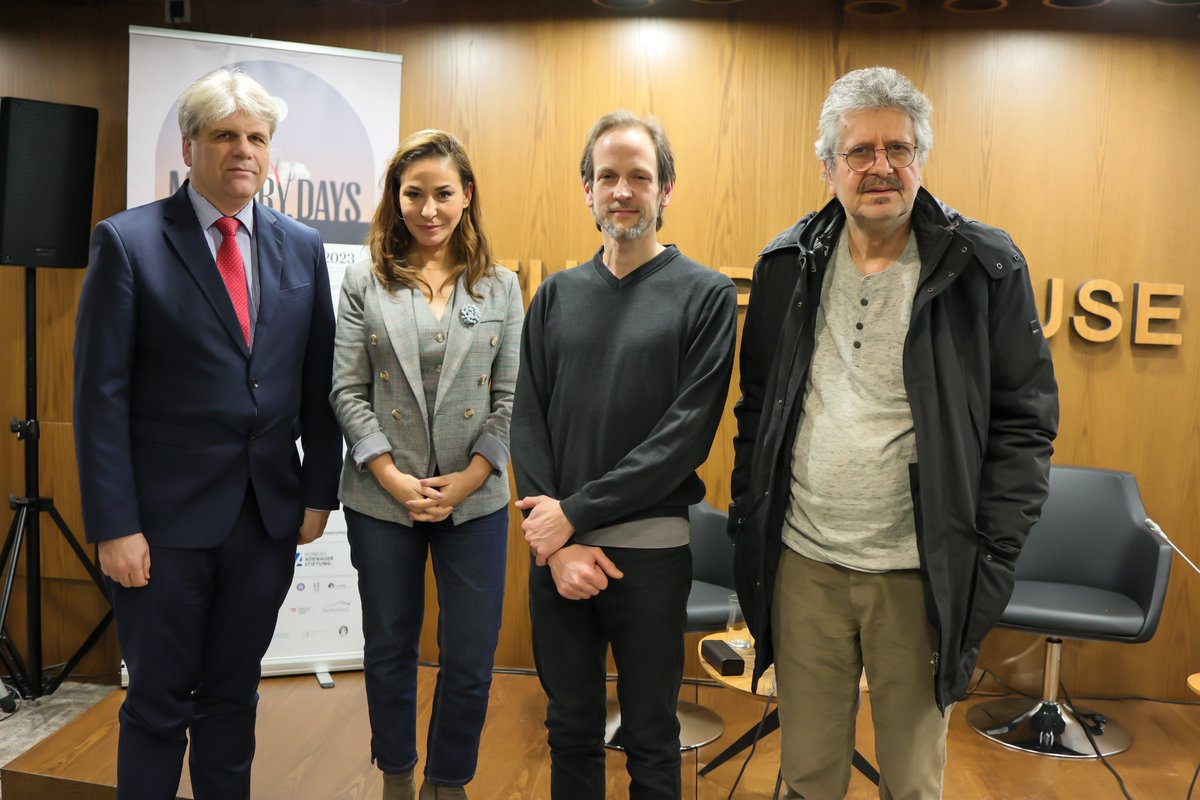 AustriainALB's tweet image. Screening of very touching movie "Iron Box" followed by interesting discussion with new insights with 🇦🇹film director Nils Olger &amp;amp; 🇦🇱writer Bashkim Shehu moderated by @JGodole yesterday at Europe House.  Thank you🙏@IDMCal for the cooperation on the 8th edition of #MemoryDays.