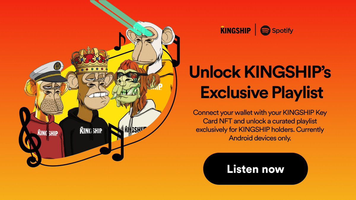 GM …..Have you heard Yet???

@therealkingship X @Spotify 

#web2 #web3 Powerplayers !!

Only 1% listed so be fast💨💨