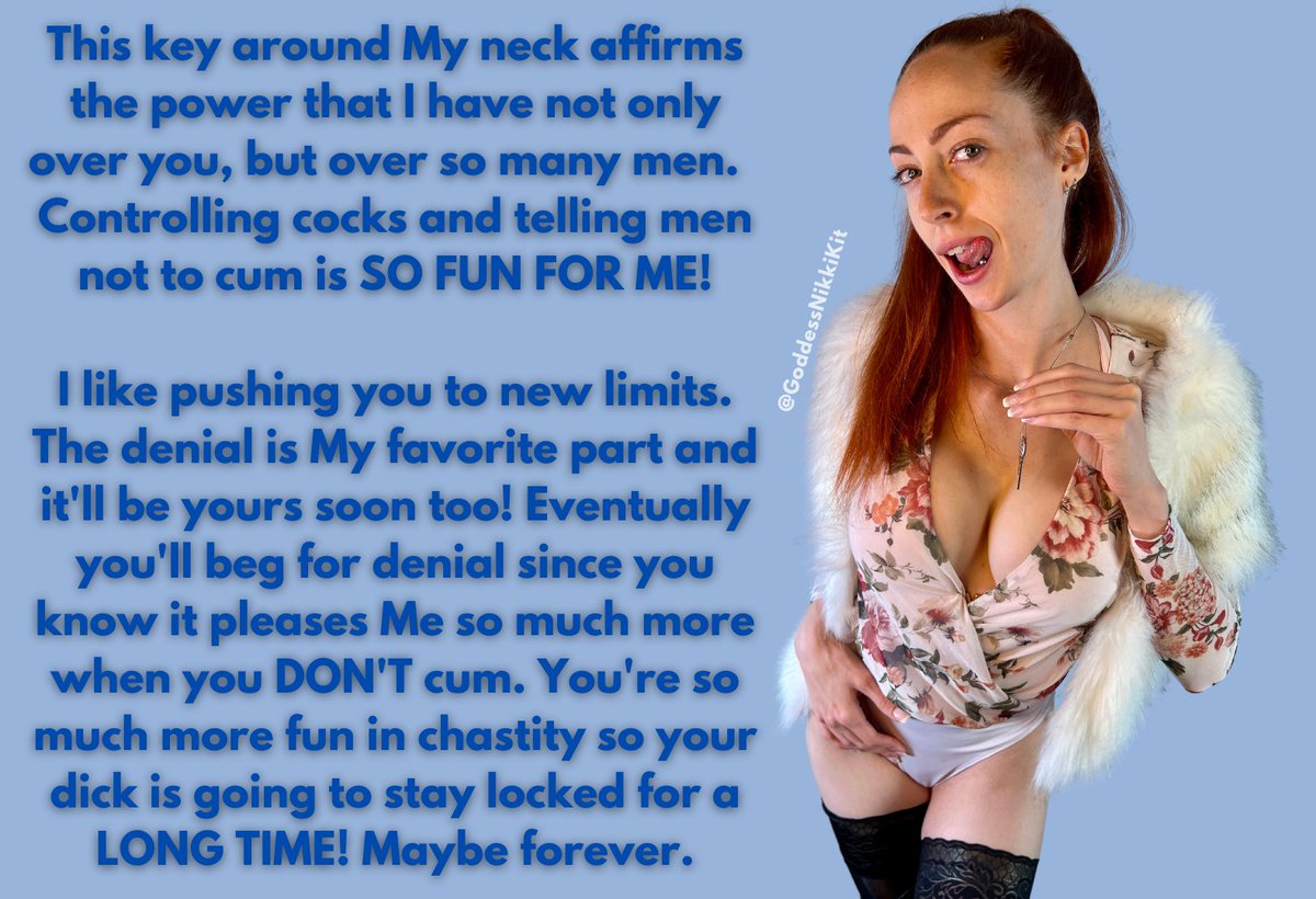 GoddessNikkiKit's tweet photo. The chastity key around My neck affirms the power I hold over you and so many others... and you love to see Me flaunt My power, don't you? https://t.co/eSB9MDxJ9a