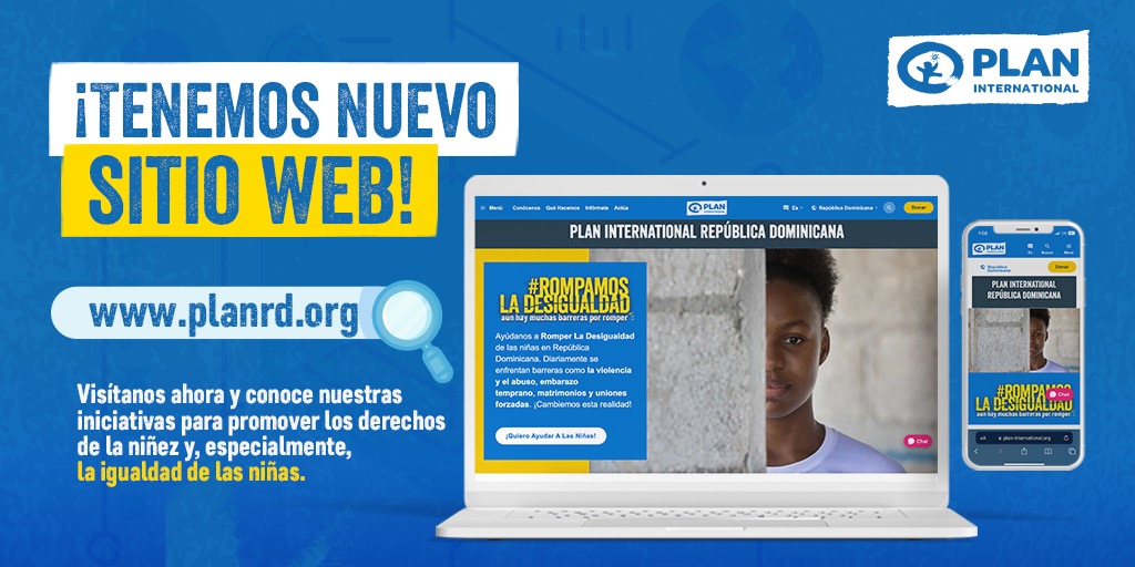 Plan_RD's tweet photo. ¡Lanzamos nuestro #nuevositioweb 📲🤩!
Conoce nuestras iniciativas para promover los derechos de la niñez y, especialmente, la igualdad de las niñas. Visítanos ahora. Pulsa el enlace: https://t.co/NxsSvlCSaV
#PlanRD #DerechosDeLaNiñez #IgualdadDeGénero #lanzamientositioweb https://t.co/kwO9VHKOZh