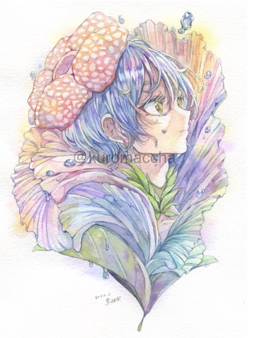 植物少女（額付き）アナログイラスト アナログイラスト 男の娘×社長×桐｜Nユリ絵 男の娘社長マンガ描く人