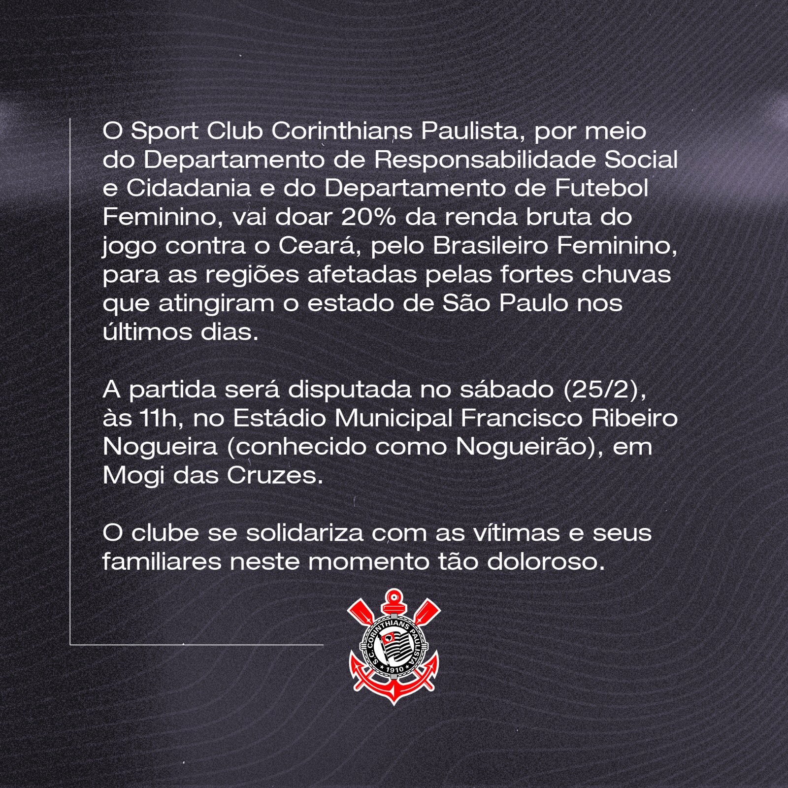 Corinthians doará renda do time feminino às vítimas das chuvas, mas torcida  cobra: 'Por que não do masculino?