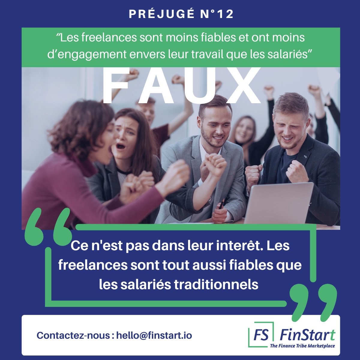 #PRÉJUGÉ N°12

FAUX, les #freelances sont tout aussi fiables que les salariés traditionnels. C’est notamment leur fiabilité et leur engagement envers leur travail qui permettent de renouveler leurs missions, et de trouver de nouveaux clients !

🔗Go : webapp.finstart.io/register/freel…