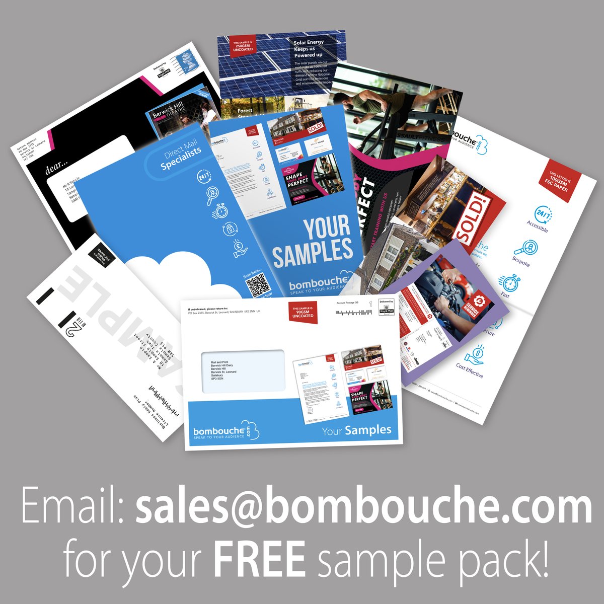 Thinking about Mailing? Grab your free sample pack by emailing us today on: sales@bombouche.com with your name and address and we’ll drop one in the post!

#digitalprinting #marketing #directmail #directmailmarketing #samples #sales